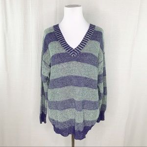 BCBGeneration striped blue & green v-neck sweater
